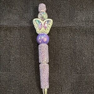 Sparkling Lavender Butterfly Beaded Pen - Decorative Writing Accessory
